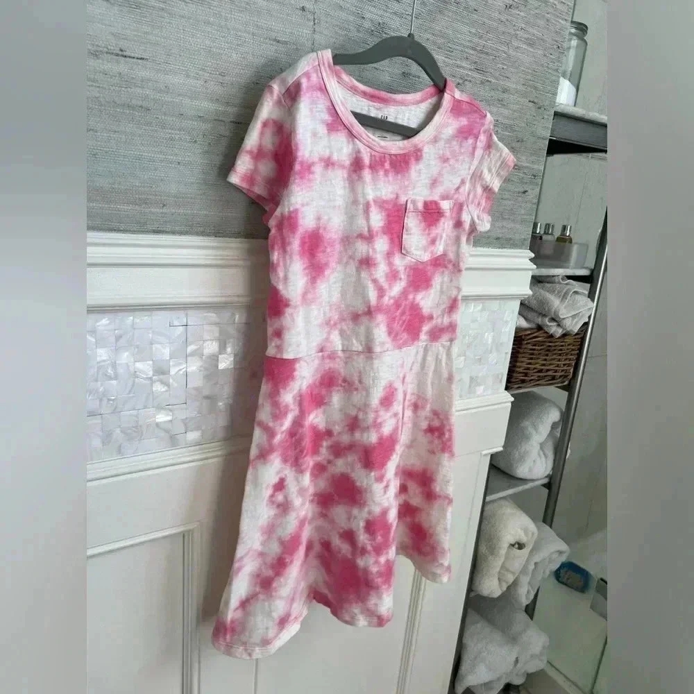 Gap kids girls large pink white tie dye tie dye dress short sleeve